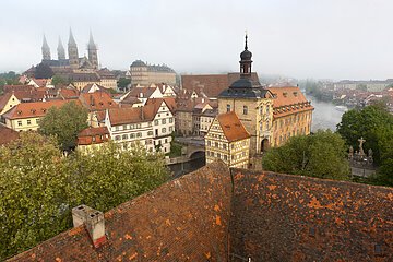 Blick vom Turm Schloss Geyerswörth auf die Bergstadt Bamberg.